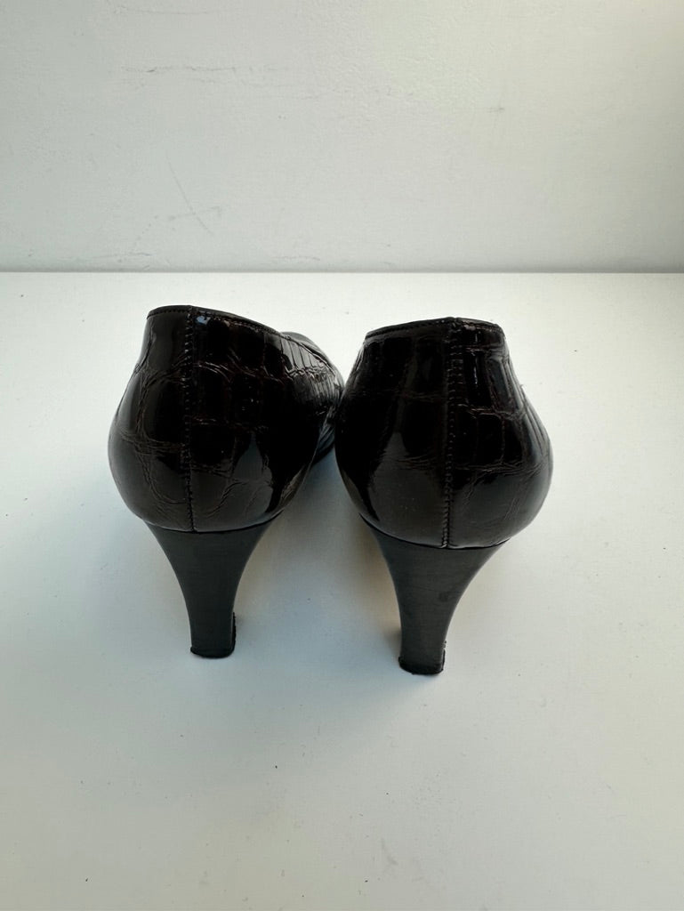 Bally kroko leder donkerbruine pumps maat 37,5