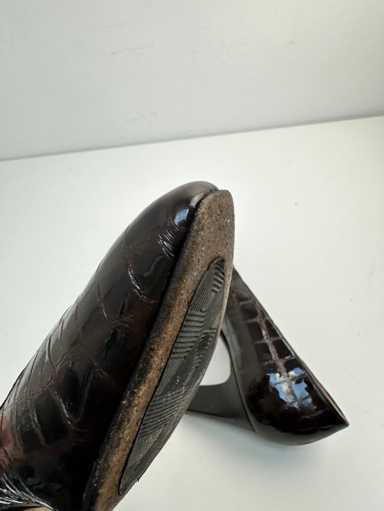 Bally kroko leder donkerbruine pumps maat 37,5