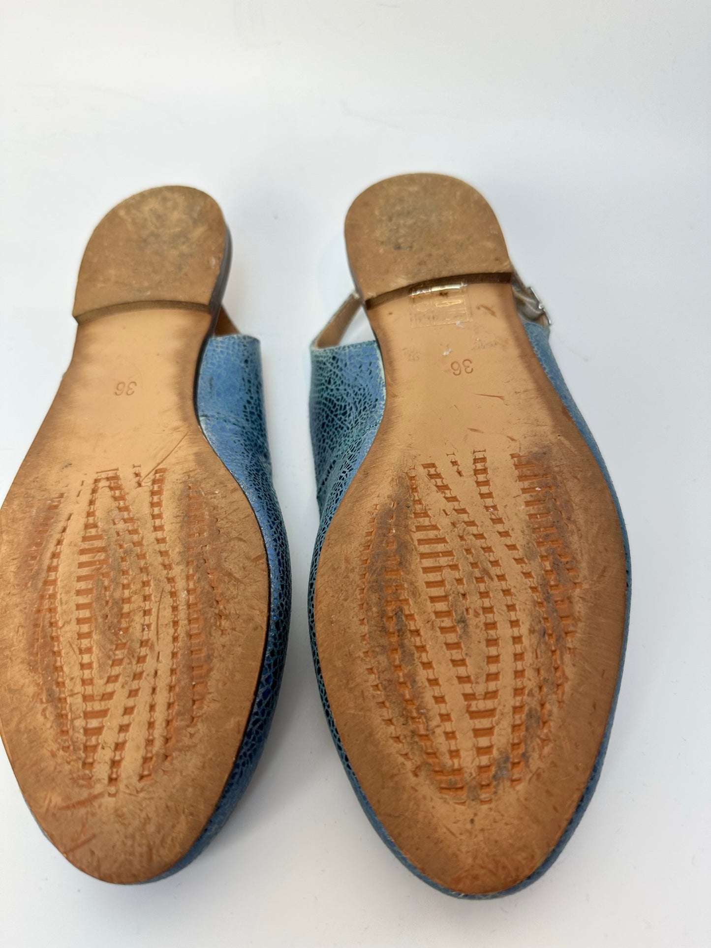 Manfield blauw metallic slingback ballerina's maat 36