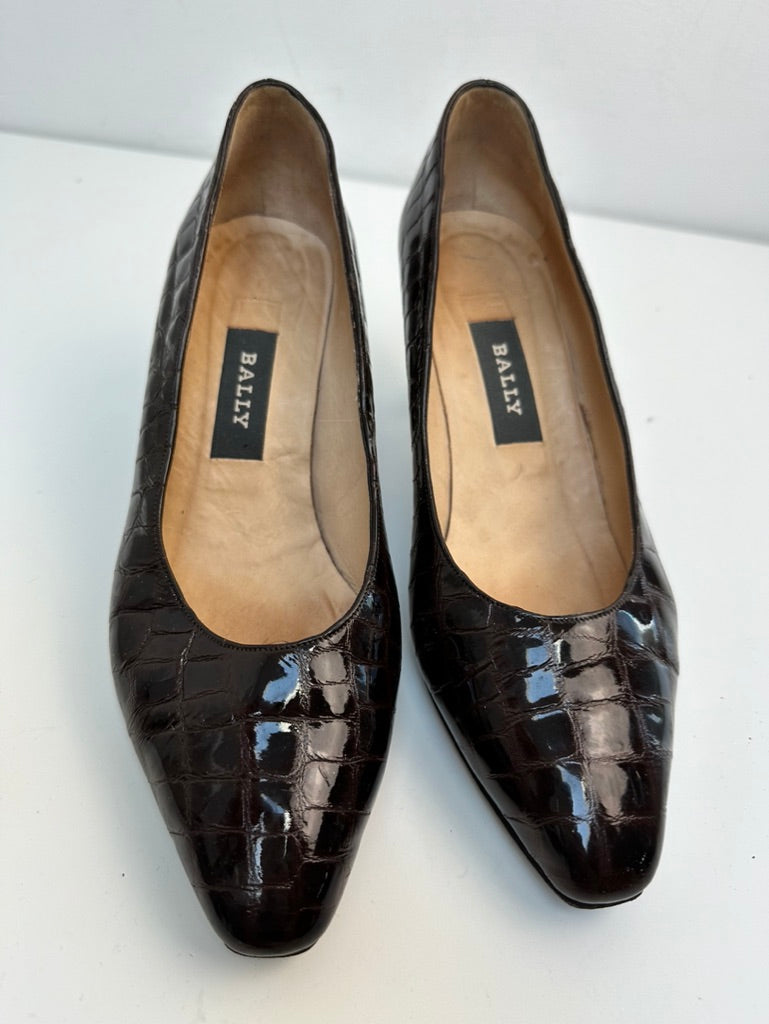 Bally kroko leder donkerbruine pumps maat 37,5