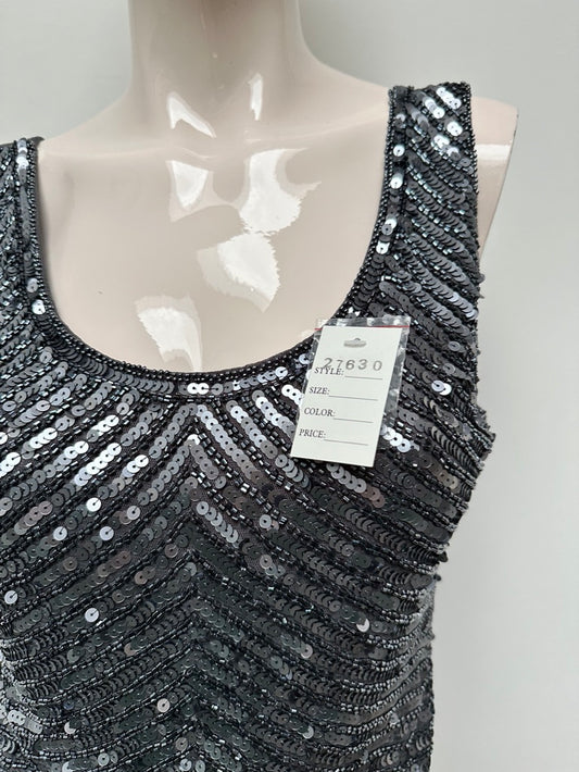 Top met pailletten maat M grijs
