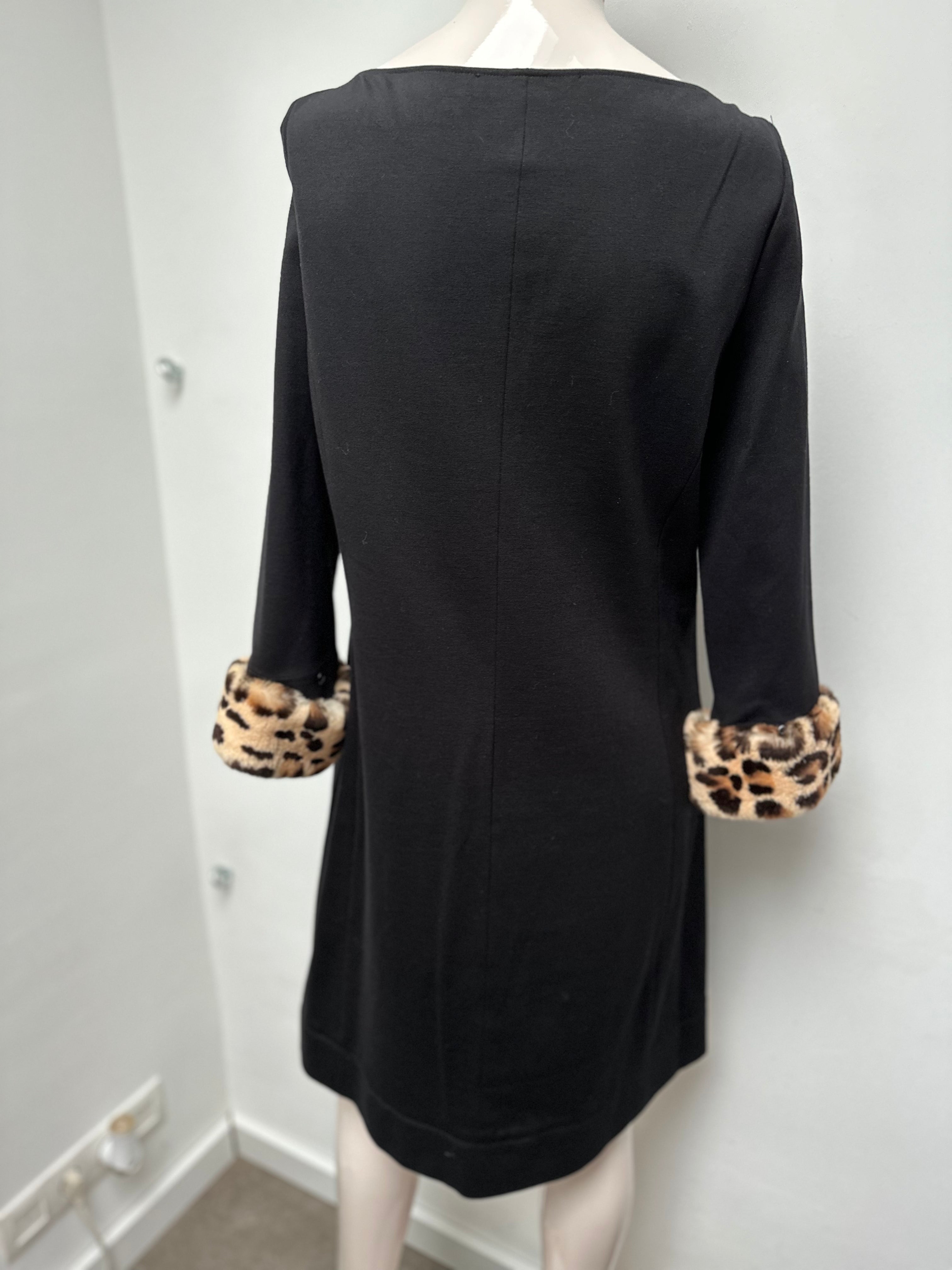 Blumarine zwarte jurk met bonten luipaard details maat 40
