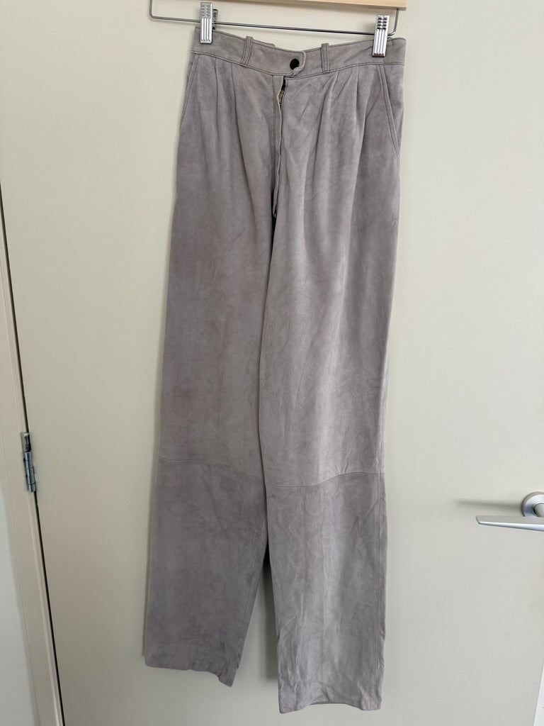 Broek - grijs, suède, high waist - vintage - S