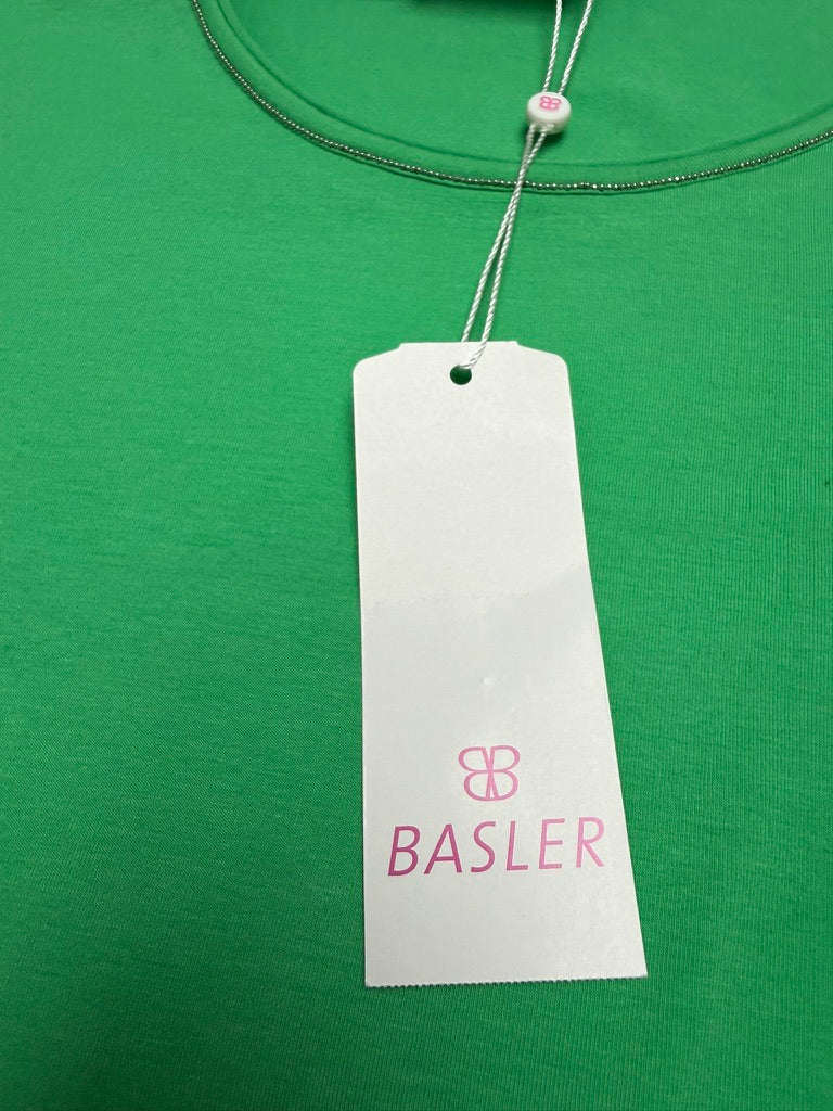 Basler Dames T-Shirt Groen – Luxe Basic Shirt met Strass Halslijn – Maat 44 – Nieuw met Labels