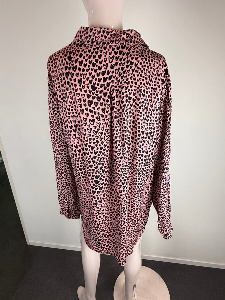 Fabienne Chapot - Blouse - roze, hartjesprint, knoopsluiting - L