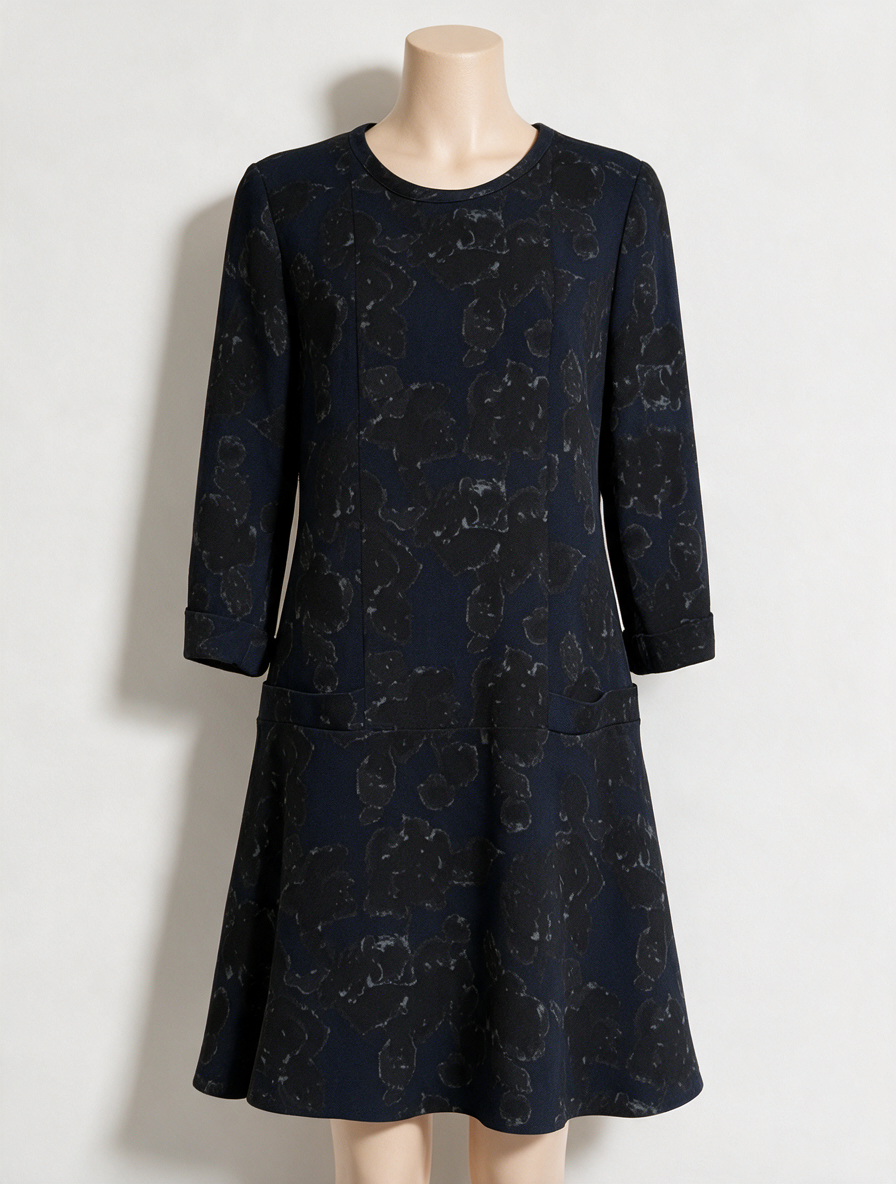 ESSENTIEL ANTWERP - Jurk - blauw, abstract bloemenpatroon, driekwart mouwen - L