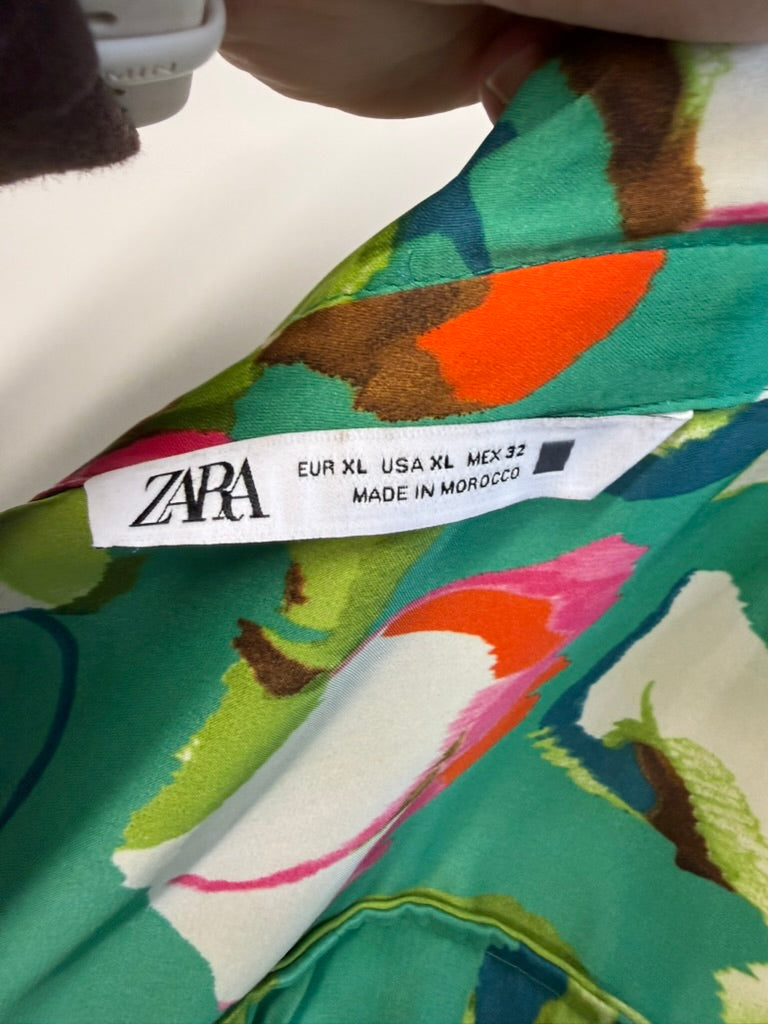 ZARA - Blouse - abstracte bloemenprint, meerkleurig, knoopsluiting - XL