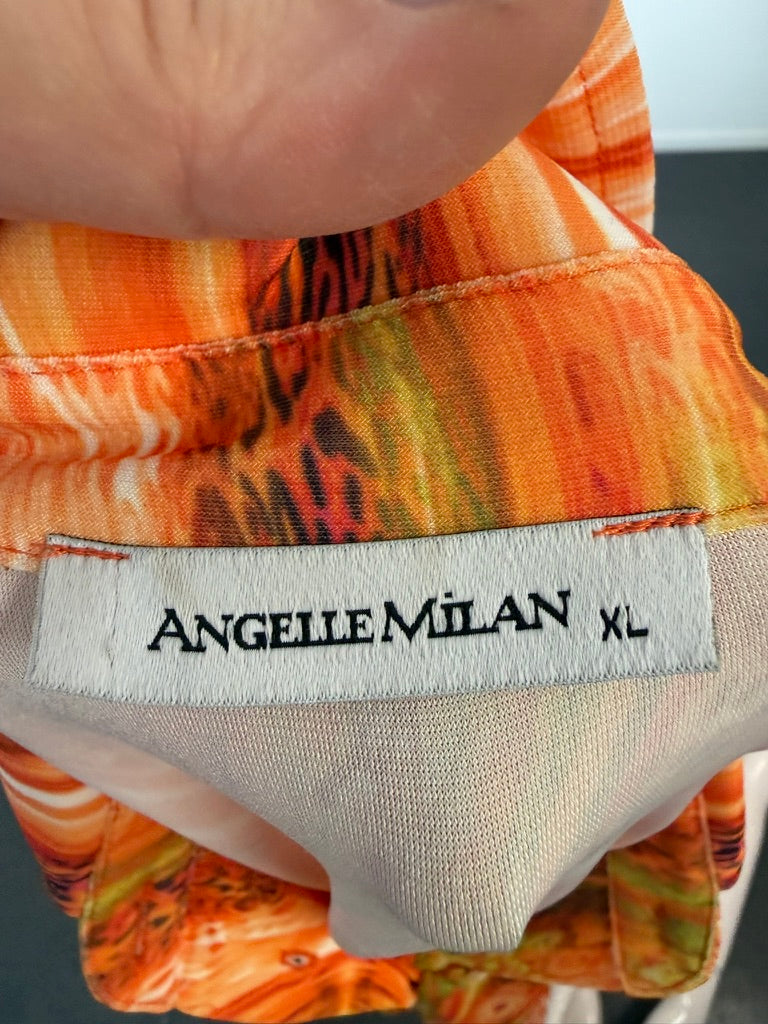 Angelle Milan - Blouse - oranje/groen/geel, all-over patroon, losvallend - XL