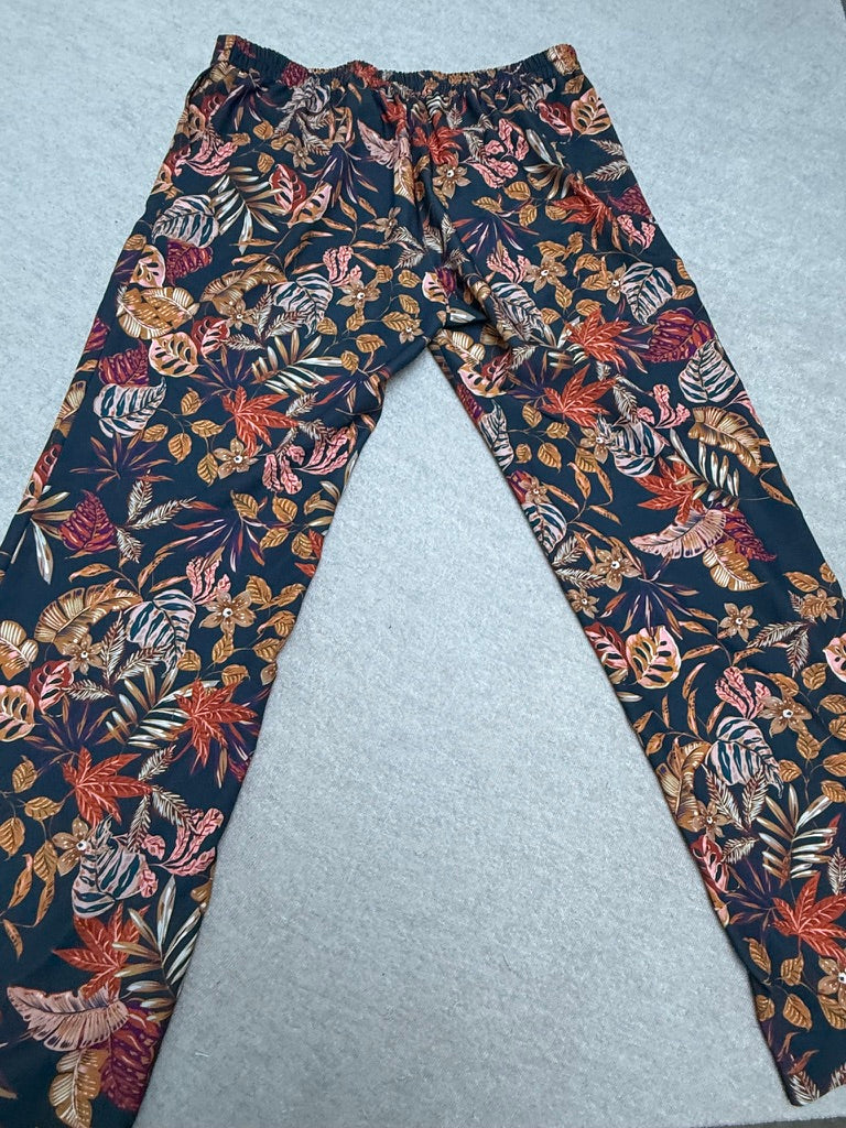 Four Roses - Broek - tropische bladerprint, wijde rechte pijpen, soepele stof - XL