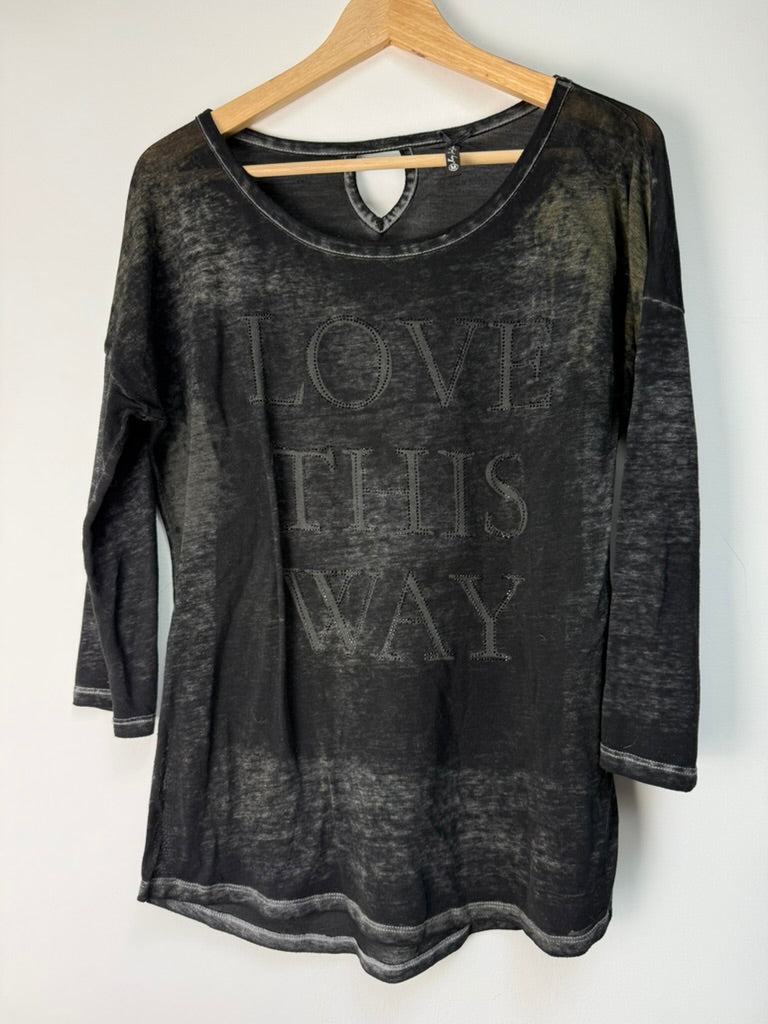 Key Largo Shirts - Top - zwart, tekstprint 'Love This Way', 3/4 mouw - M