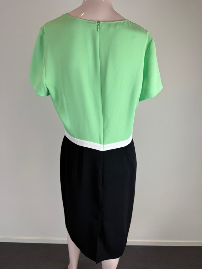MOSCHINO CHEAP AND CHIC - Jurk - groen en zwart, strik in de taille, korte mouw - XL