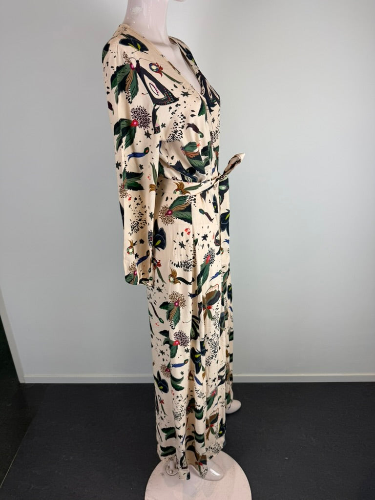 POM Amsterdam by Katja - Jurk - maxi-lengte, natuurprint, ceintuur in de taille - M