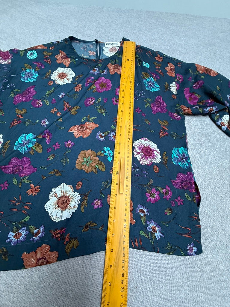 ESSENTIEL ANTWERP - Blouse - donkerblauw, all-over bloemenprint, ronde hals - L