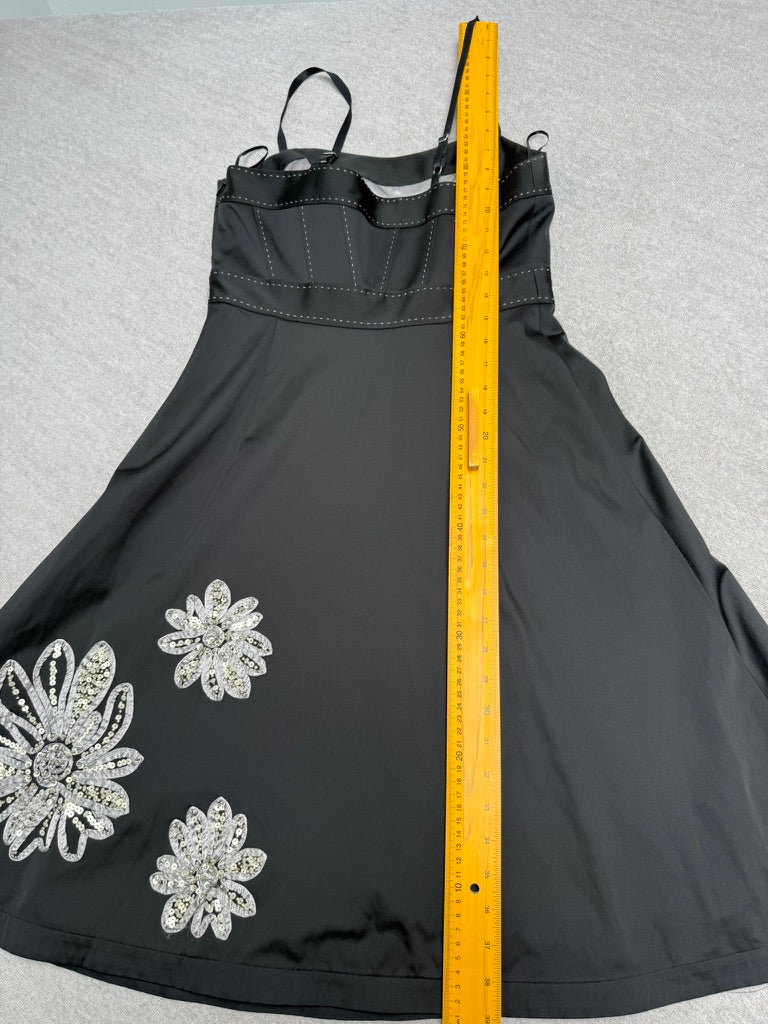 Dresses by Steps Y2K vintage feestjurk – zwart met zilveren bloemen – maat 36