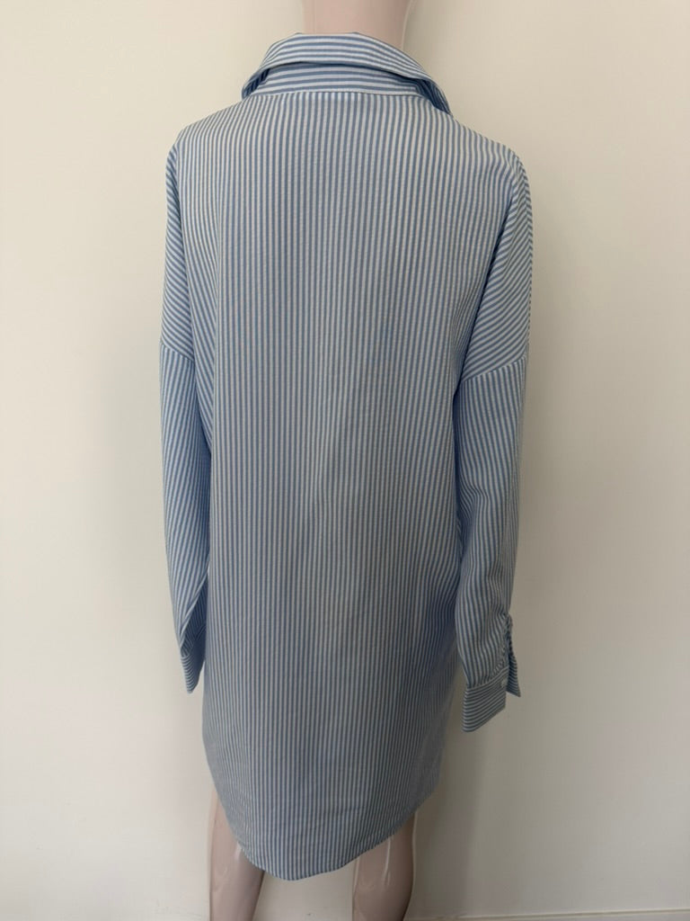 NOUS SOMMES LABELS - Jurk - blauw-wit gestreept, lange mouw, knoopsluiting voor - L
