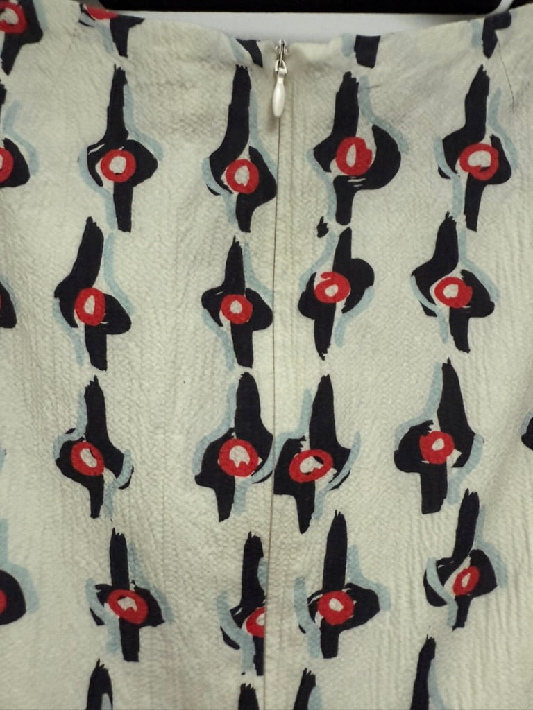 Natan Collection - Jurk - crème/zwart/rood, abstract patroon, mouwloos - M