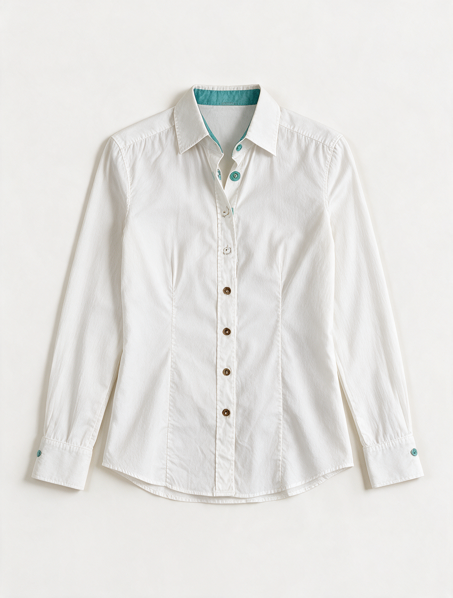 Caliban - Blouse - wit, turquoise accenten, getailleerd - XL