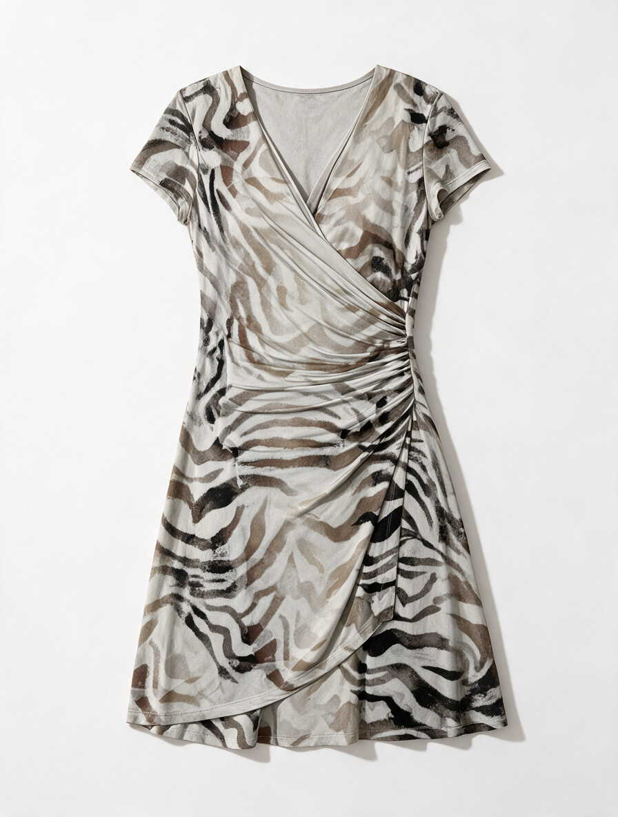Javier Simorra - Jurk - dierenprint, wikkellook, V-hals - M