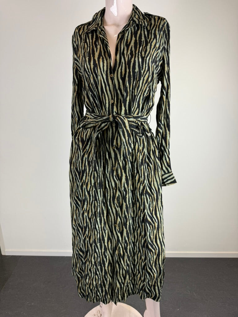 Garcia - Jurk - zebraprint, midi-lengte, ceintuur - S