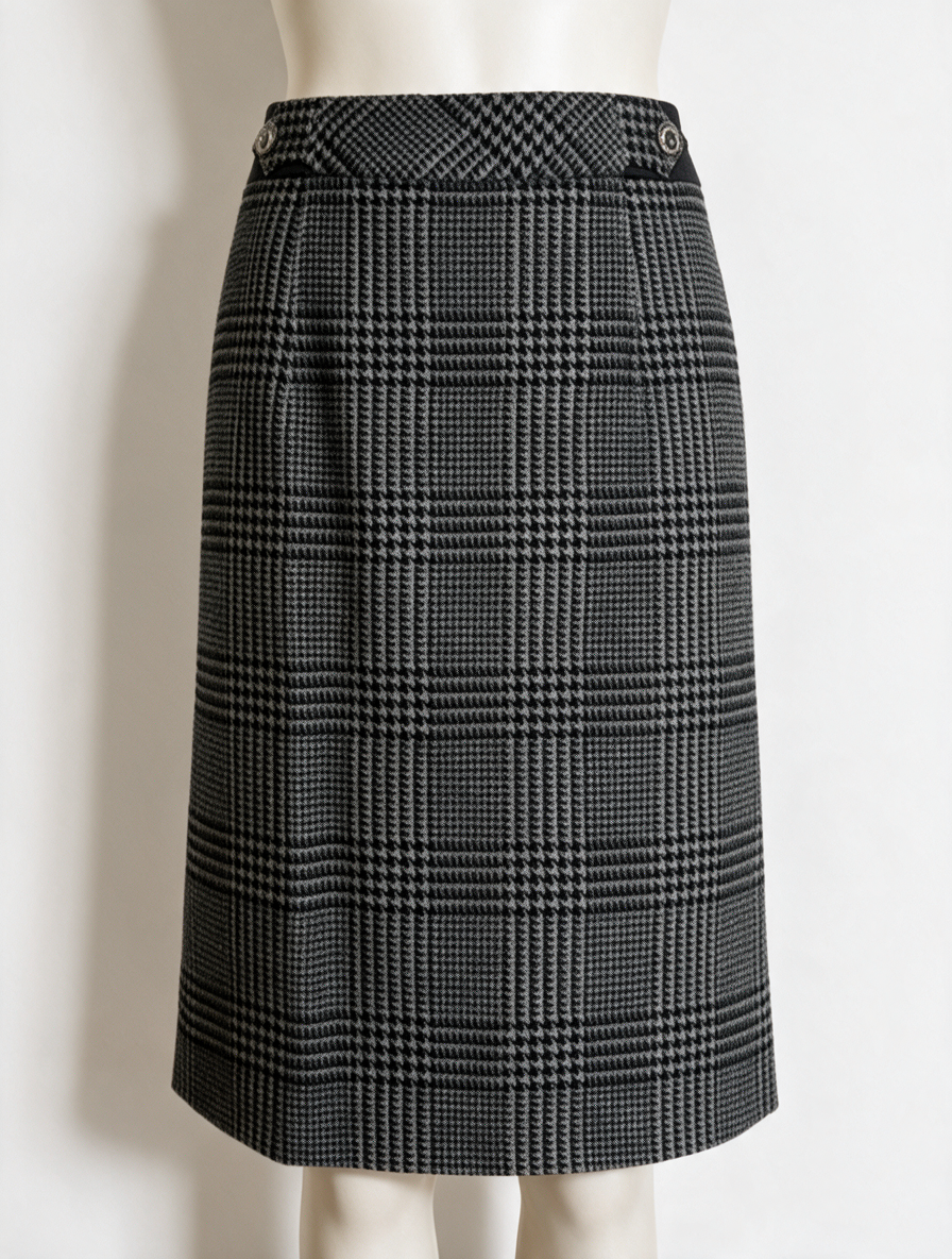KENZO - Rok - ruitpatroon, zwart/wit/grijs, metalen knopen - S