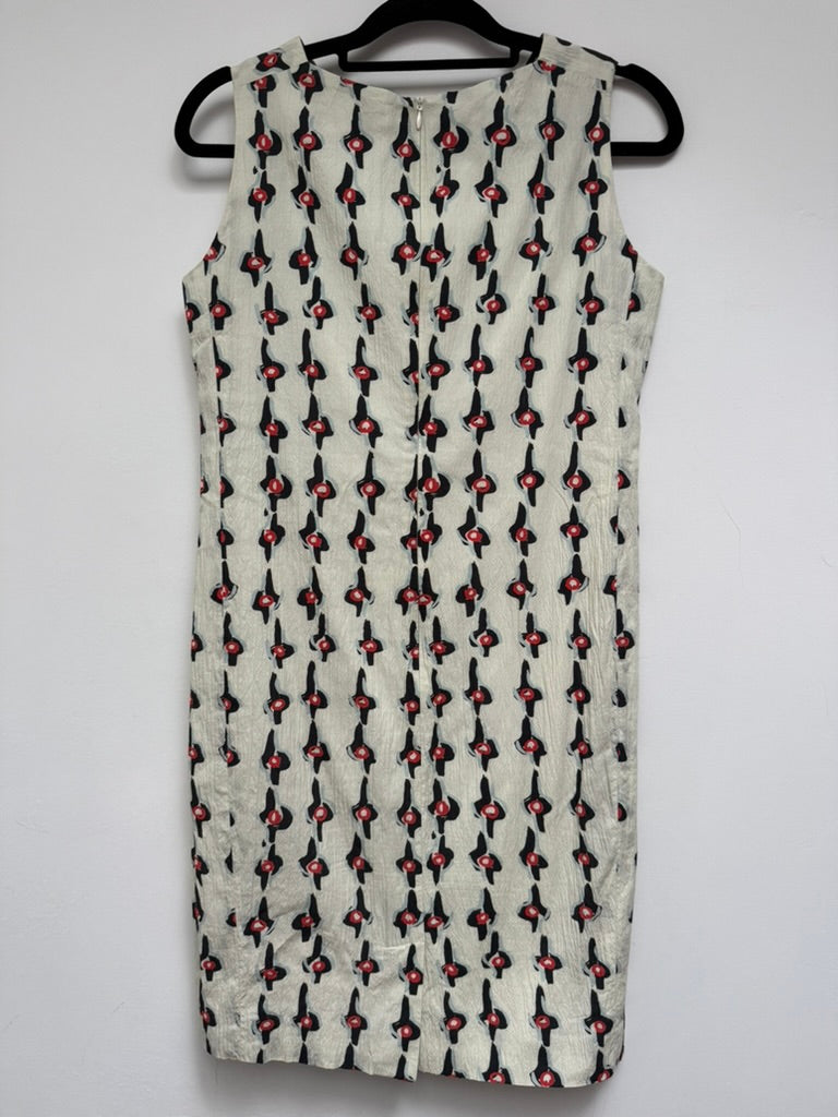 Natan Collection - Jurk - crème/zwart/rood, abstract patroon, mouwloos - M