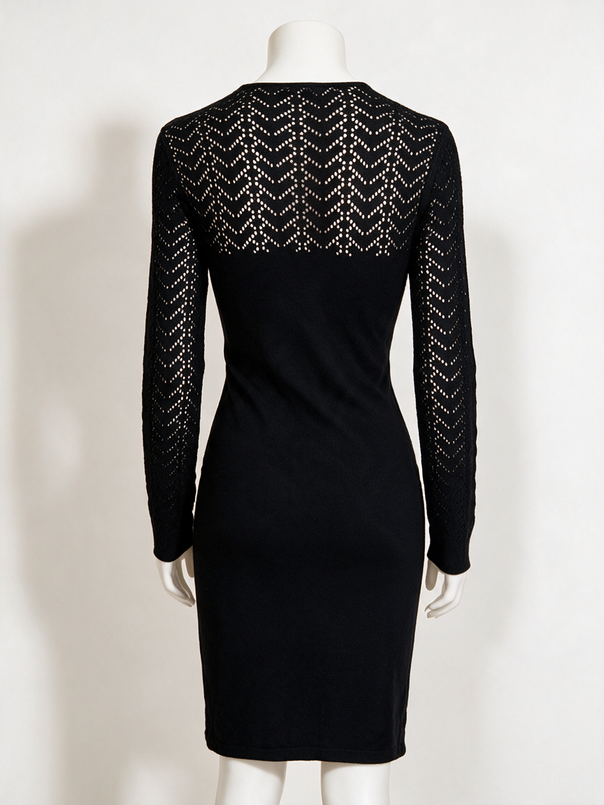Caroline Biss - Jurk - zwart, gehaakt patroon, strikdetail - L