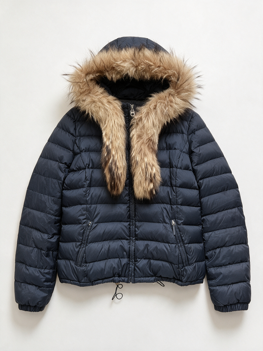 WEEKEND MaxMara - Jas - blauw, gewatteerd, afneembare bontkraag - L