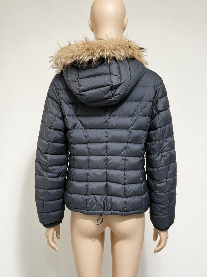 WEEKEND MaxMara - Jas - blauw, gewatteerd, afneembare bontkraag - L
