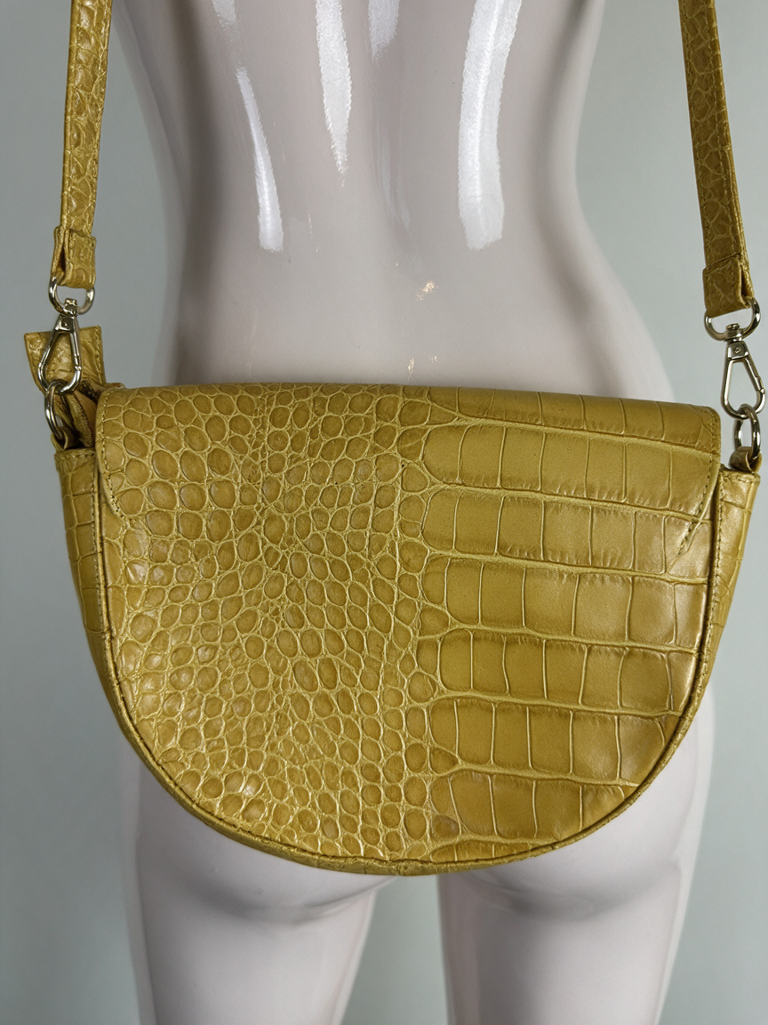 Fabienne Chapot - Schoudertas - geel, croco-structuur, flap met magneetsluiting - 1 maat