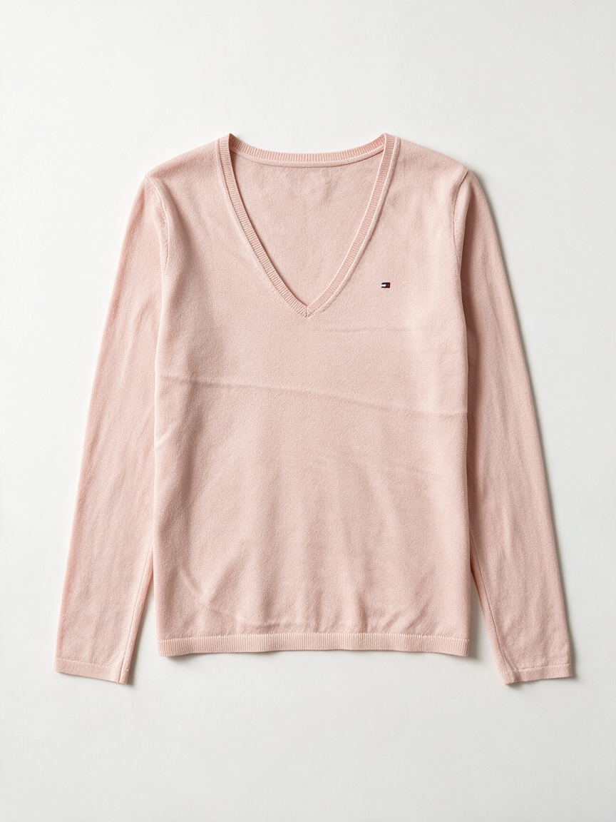 Tommy Hilfiger - Trui - roze, V-hals, fijngebreid - XS