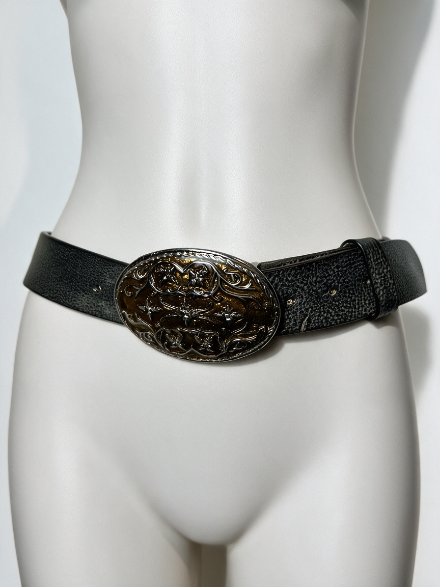JOOP! JEANS - Riem - zwart, ovaalvormige gesp met gravure, leer