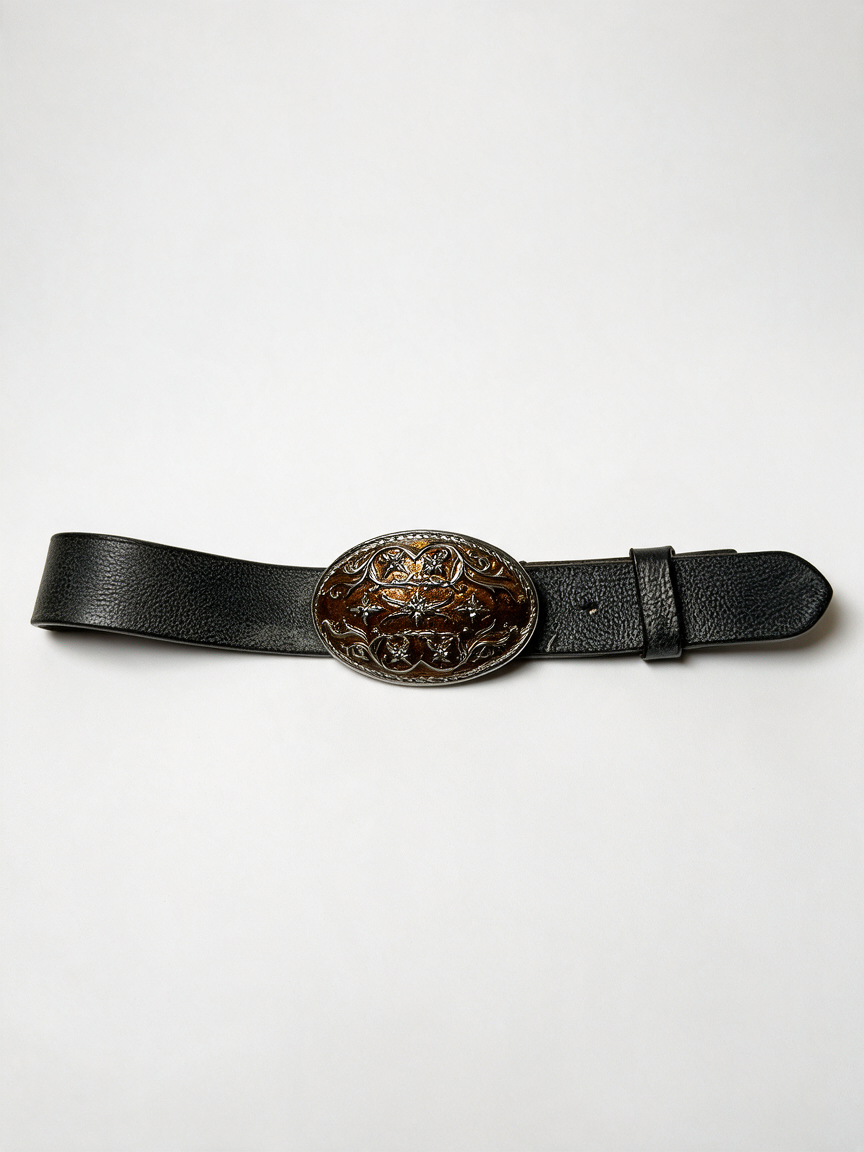 JOOP! JEANS - Riem - zwart, ovaalvormige gesp met gravure, leer