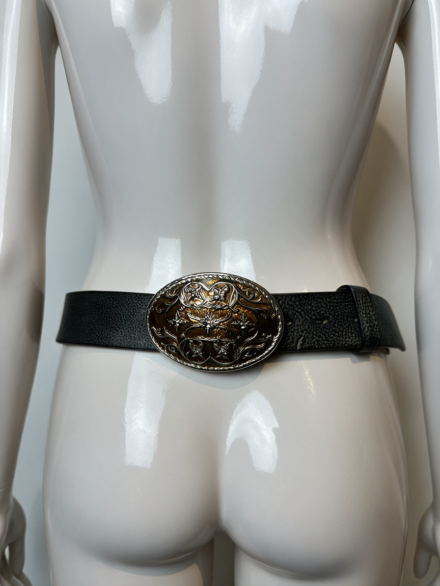 JOOP! JEANS - Riem - zwart, ovaalvormige gesp met gravure, leer