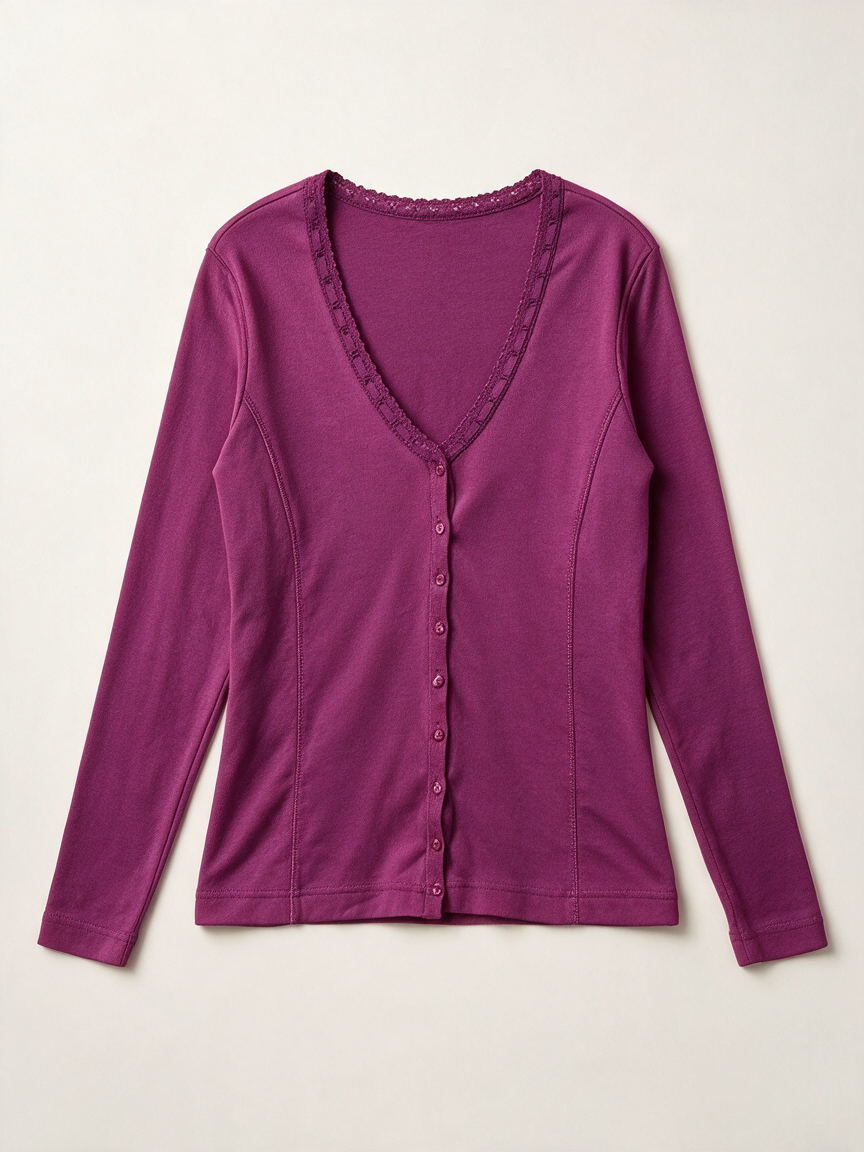 TAIFUN COLLECTION - Vest - paars, V-hals, kanten afwerking - L