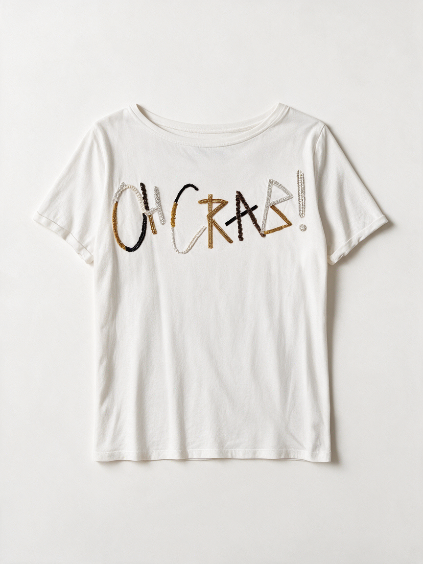 SVNTY - T-shirt - wit, geborduurde kreeften, kralenversiering - S