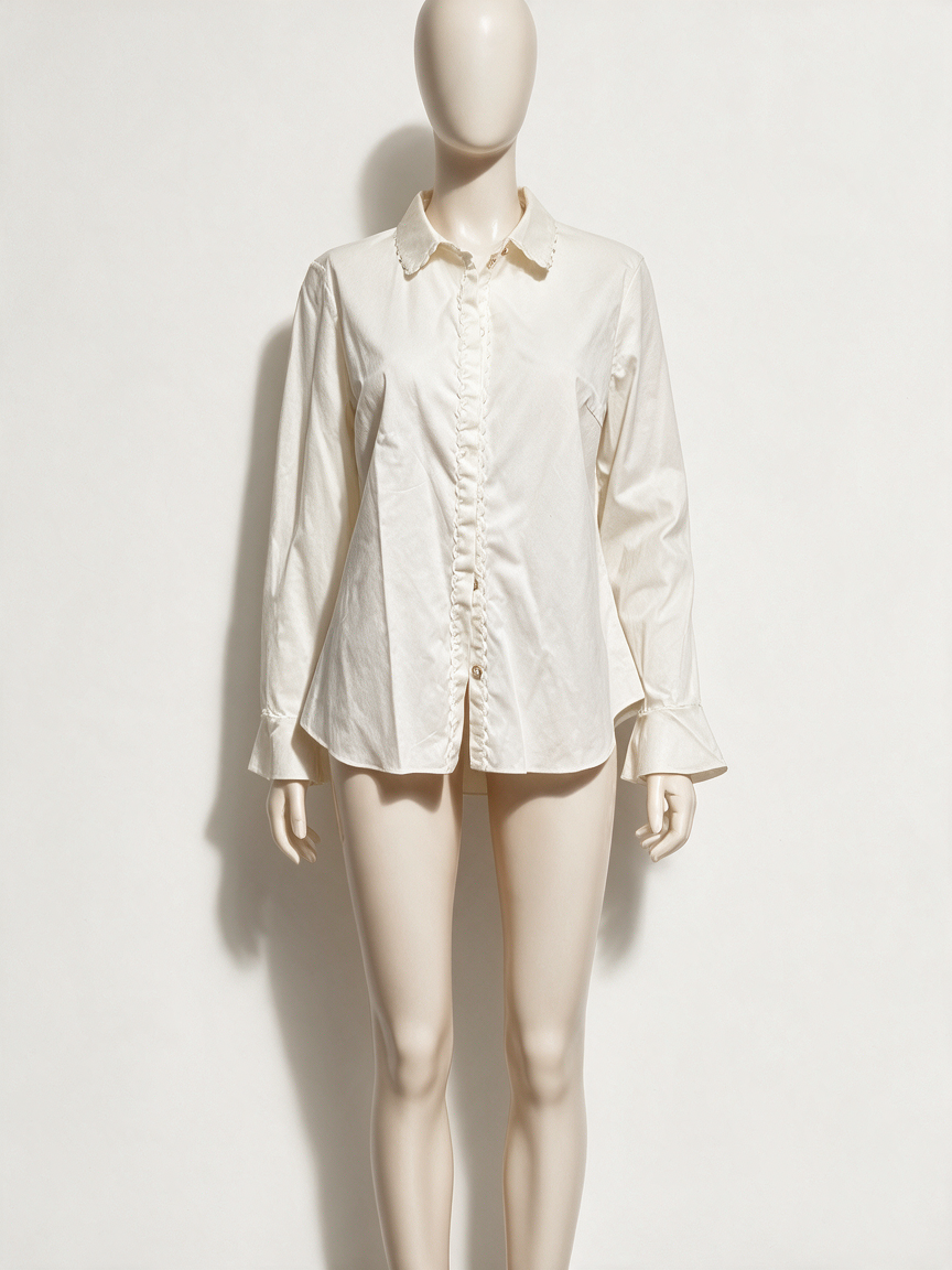 Ted Baker - Blouse - crème, gerimpelde rand, uitlopende manchetten - XL