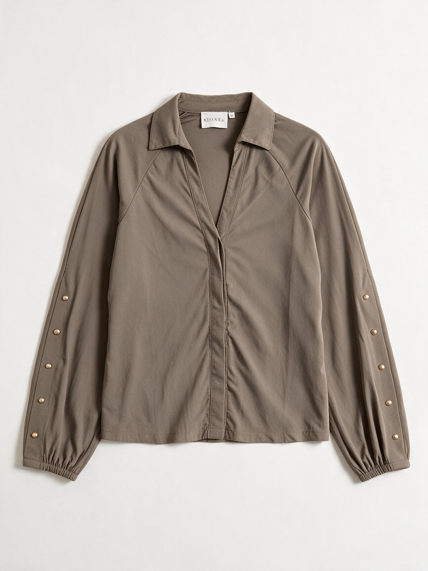 KIMARA - Blouse - taupe, goudkleurige knopen, subtiele glans - XS
