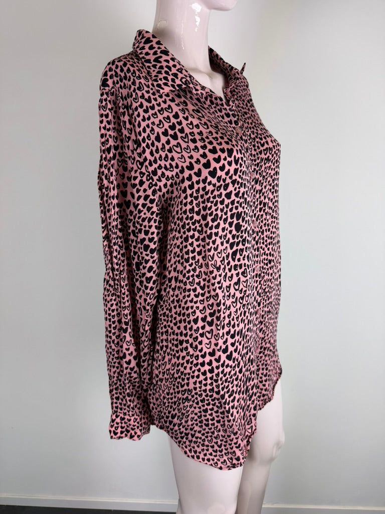 Fabienne Chapot - Blouse - roze, hartjesprint, knoopsluiting - L