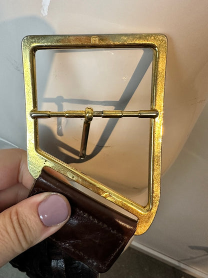 Vintage gevlochten riem maat 80 bruin