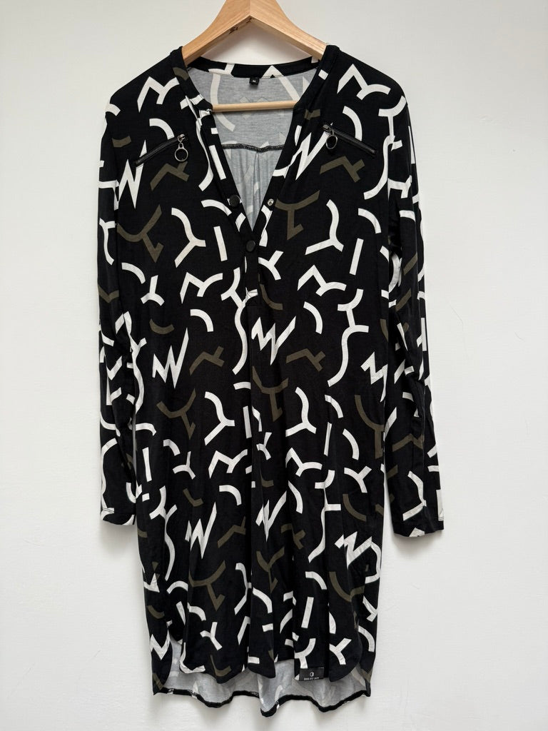 ZOSO - Tuniek - abstracte print, ritsdetails op de schouders, lange mouwen - M