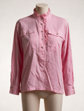 co’couture - Blouse - roze, opstaande kraag met ruches, halve knoopsluiting - XS