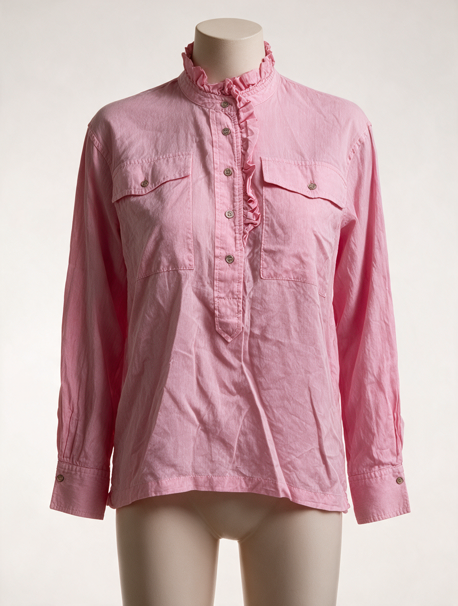 co’couture - Blouse - roze, opstaande kraag met ruches, halve knoopsluiting - XS