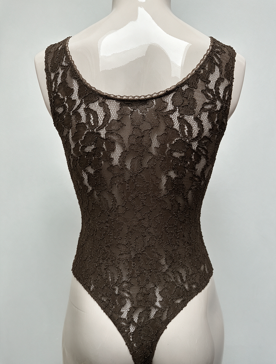 Orna Farho - Body - bruin, doorschijnend kant, bloemenmotief - M