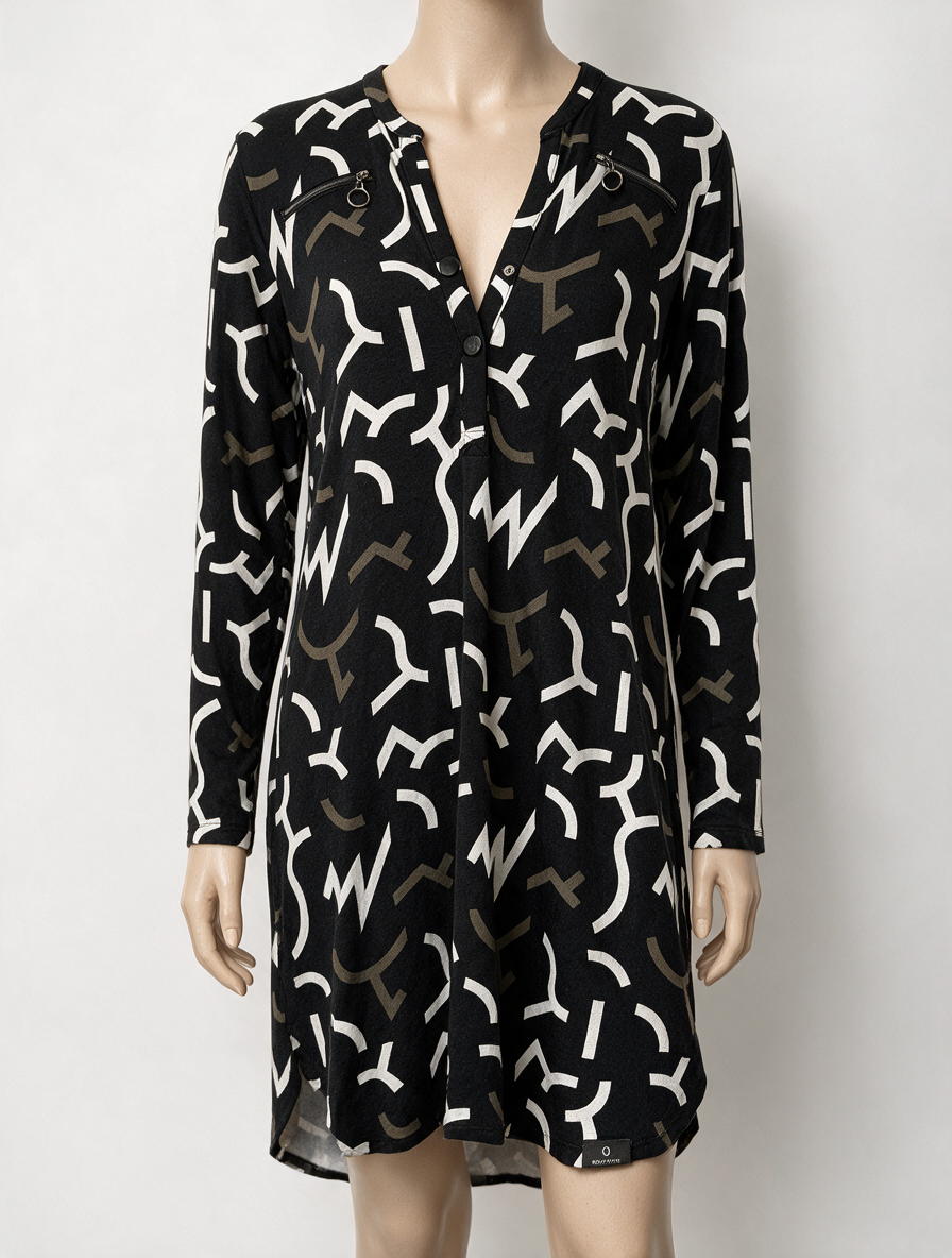 ZOSO - Tuniek - abstracte print, ritsdetails op de schouders, lange mouwen - M