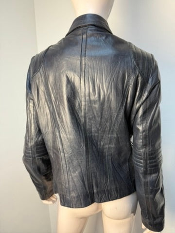 Claudia Sträter leren Jasje maat 40 donkerblauw