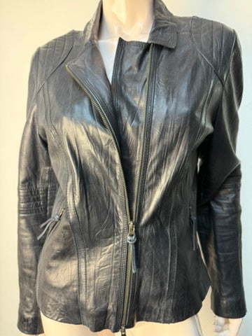 Claudia Sträter leren Jasje maat 40 donkerblauw