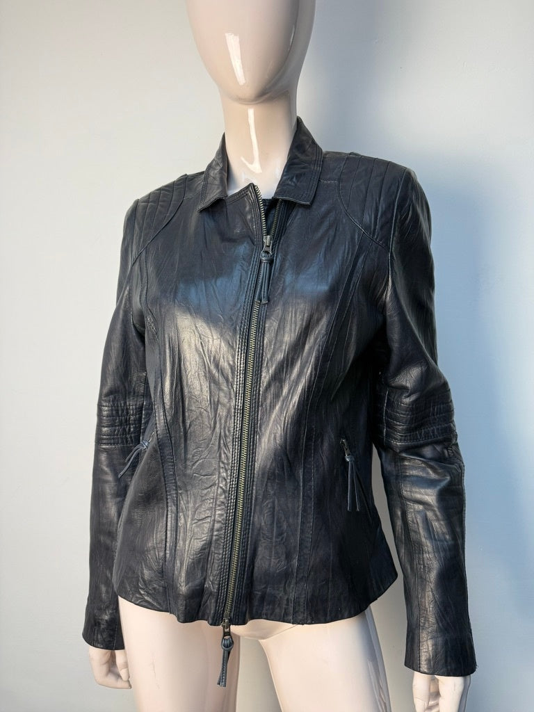 Claudia Sträter leren Jasje maat 40 donkerblauw