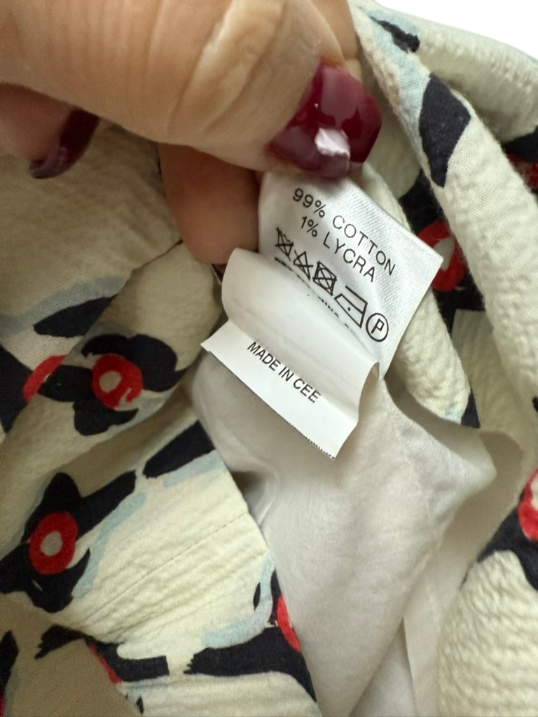 Natan Jurk maat FR 42 Beige met zwart en rood patroon