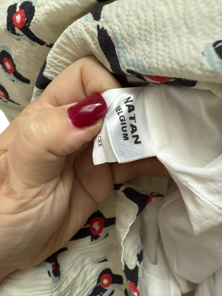 Natan Jurk maat FR 42 Beige met zwart en rood patroon
