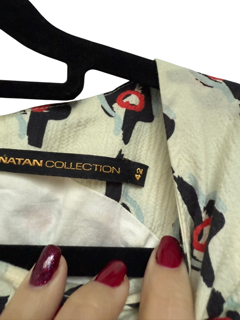 Natan Jurk maat FR 42 Beige met zwart en rood patroon